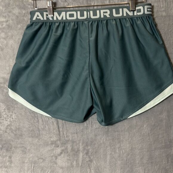 Under Armour Green Blue Running Shorts Elastic Logo Waist Size Medium - Picture 4 of 6
